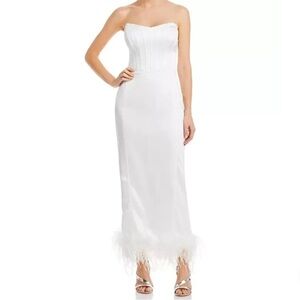 NWT Aqua x Maeve Bustier Feather Trim Dress Bloomingdale’s Bridal Size S…​​